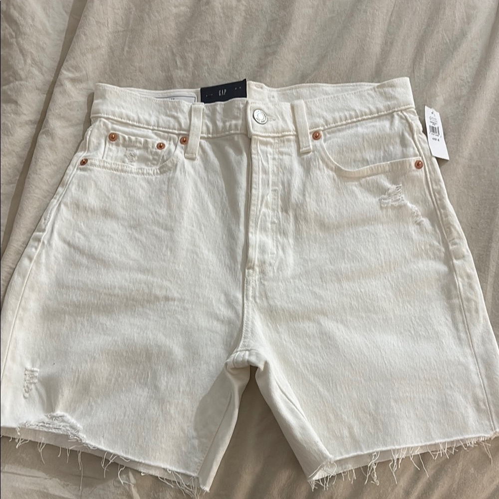 GAP White Jean Shorts with Raw Hem and Relaxed Fit